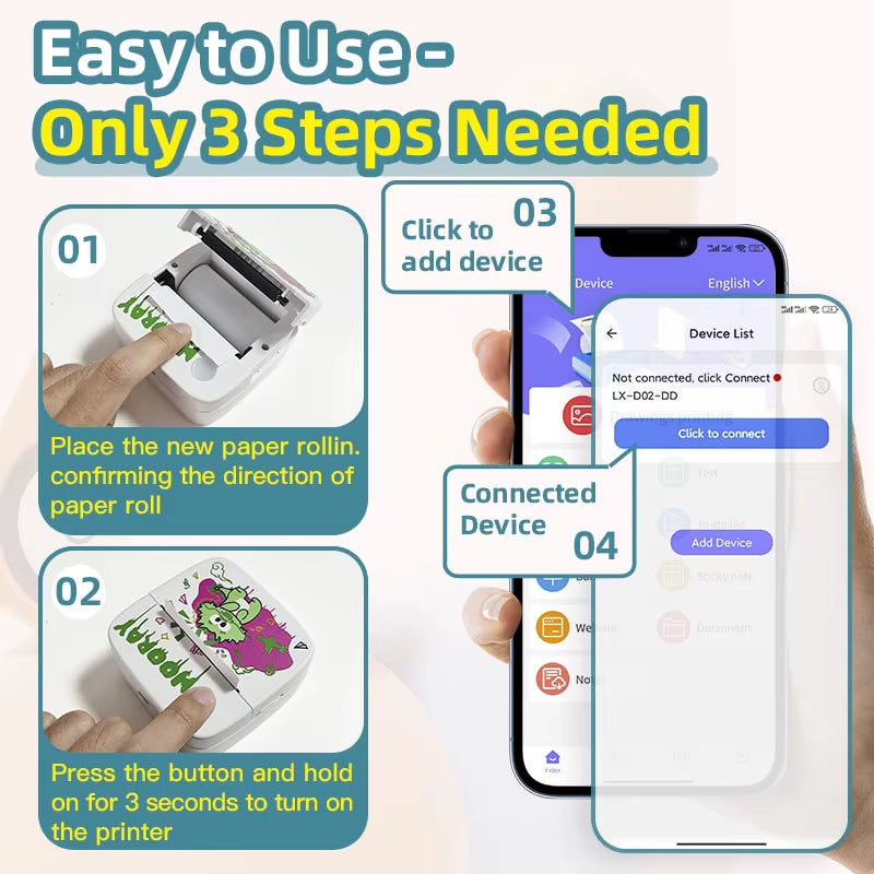 B5 Sticker Mini Printer with Wireless Bluetooth Portable Label Maker Printers Thermal Printing for Photo Student Error Printing